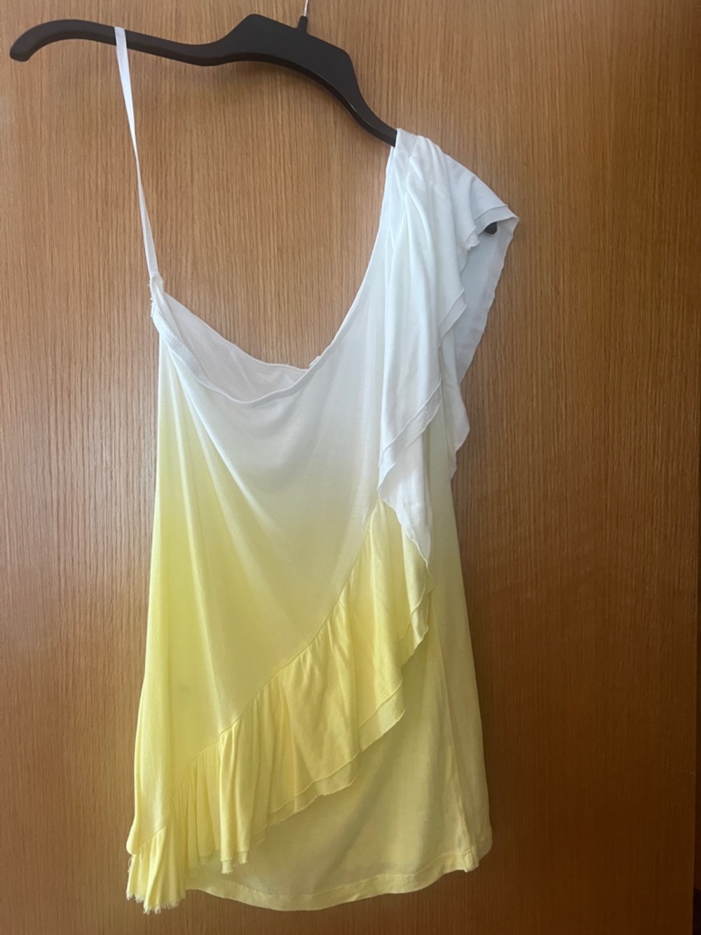 Gianni Bini Yellow and White One-Shoulder Ruffle Dress